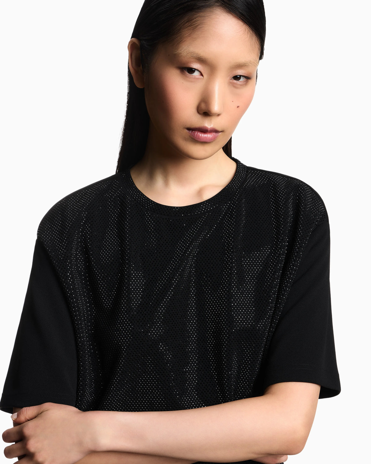 Scuba crêpe T-shirt with micro studs