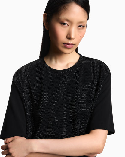 Scuba crêpe T-shirt with micro studs