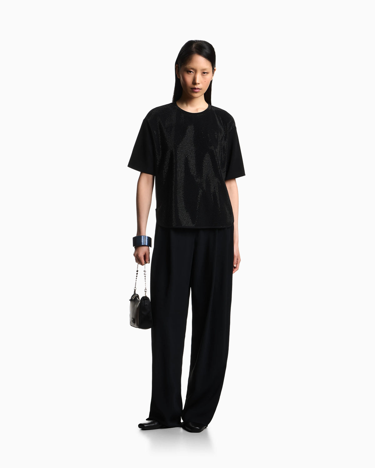 Scuba crêpe T-shirt with micro studs