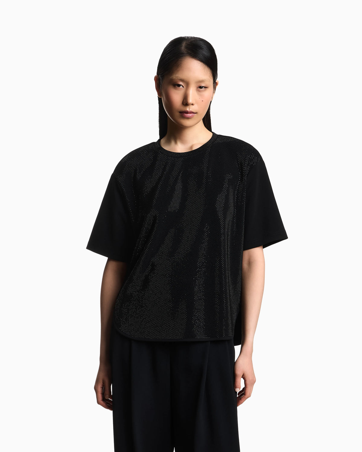Scuba crêpe T-shirt with micro studs