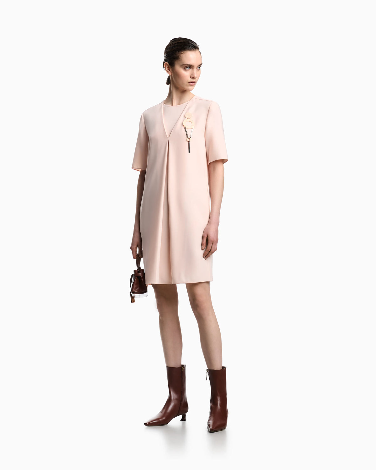 Technical cady dress with front box pleat