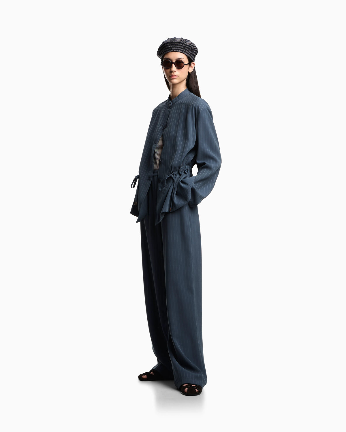 Pinstriped flowing fabric trousers