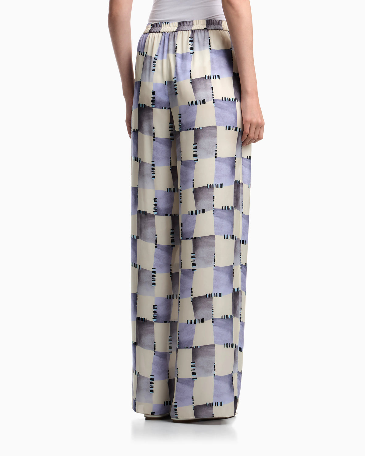 Satin trousers with check print