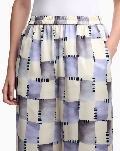 Satin trousers with check print