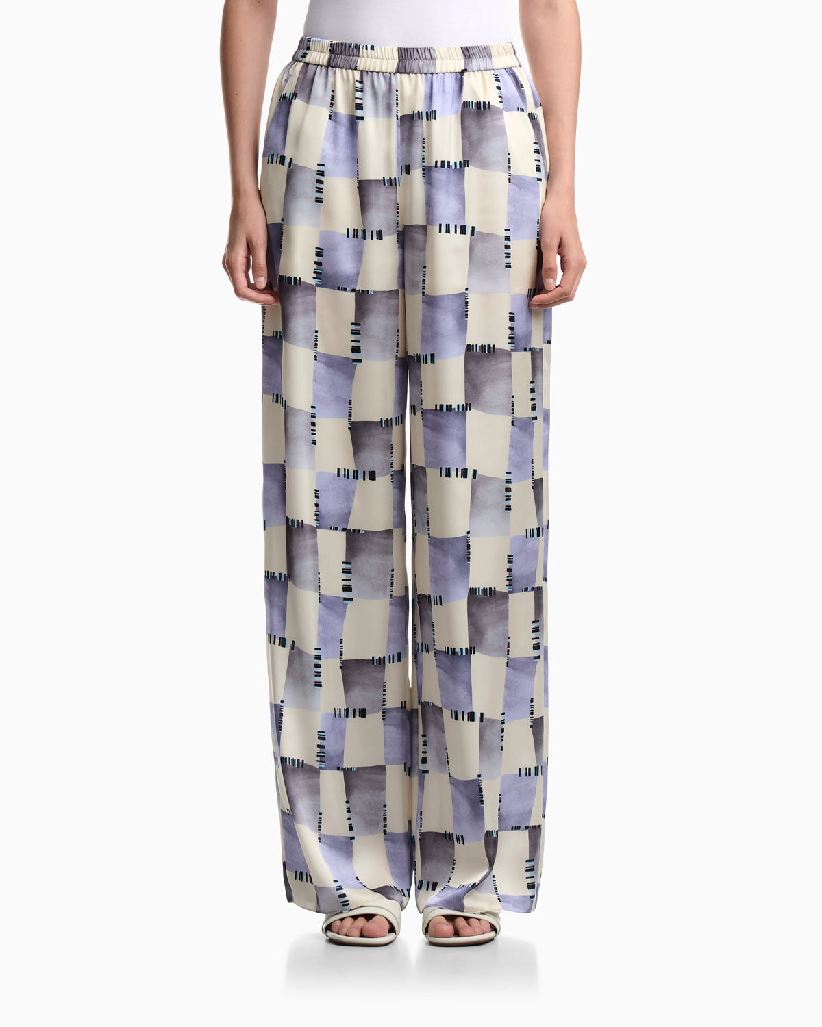 Satin trousers with check print