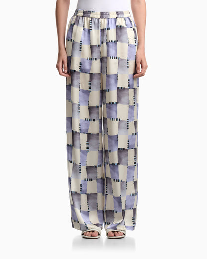Satin trousers with check print