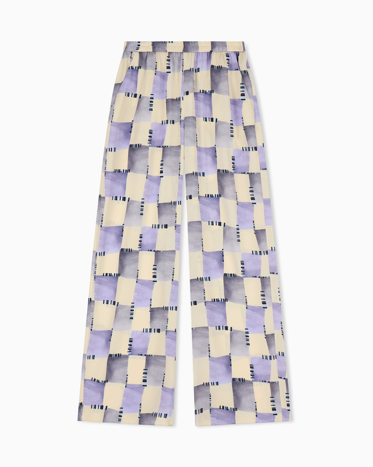 Satin trousers with check print