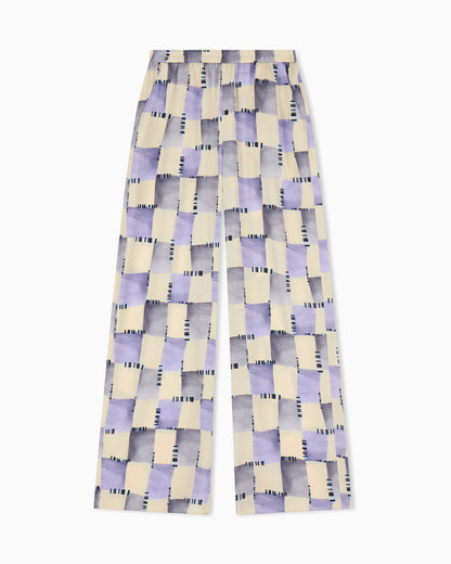 Satin trousers with check print