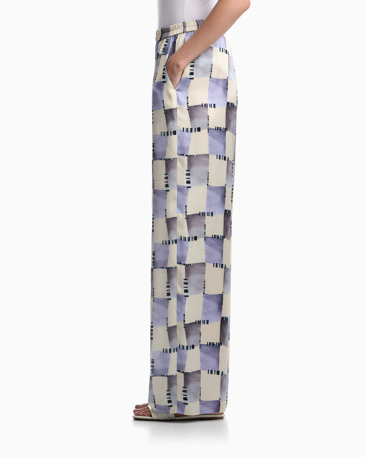 Satin trousers with check print