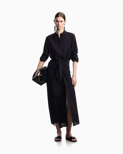 Two-piece-effect technical rayon dress