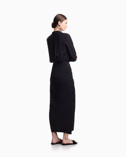 Two-piece-effect technical rayon dress