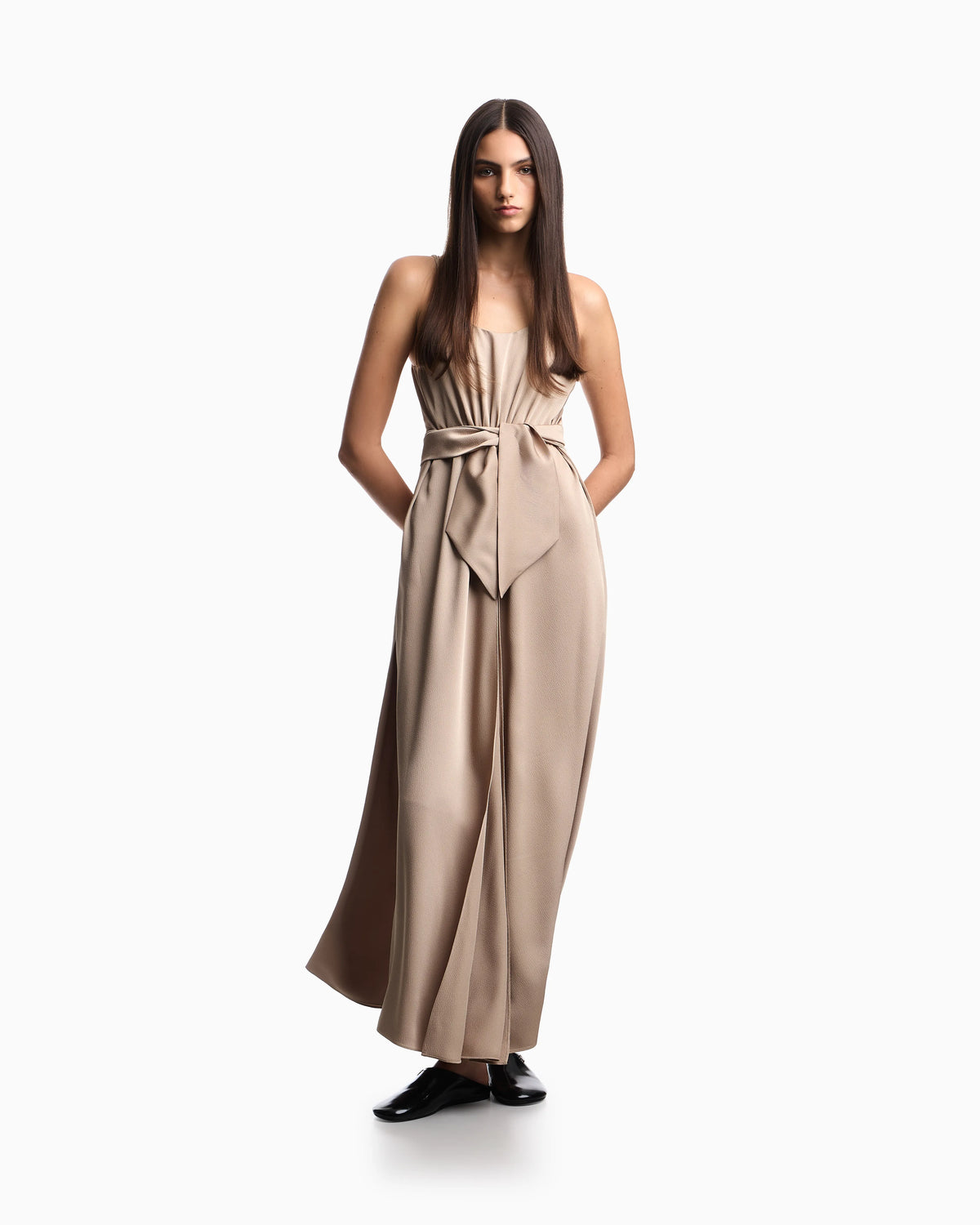 Twill crêpe sash dress