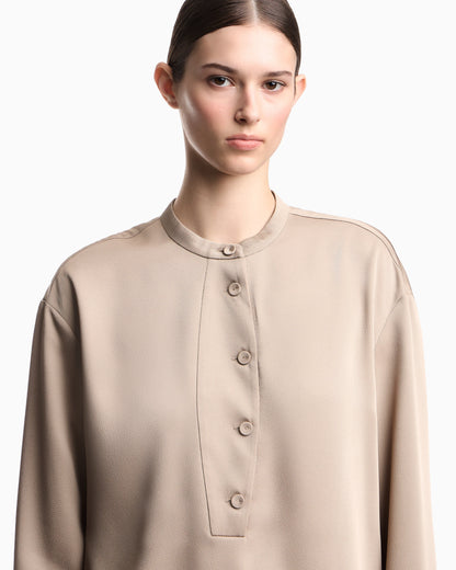Shirt with partial buttoning in twill crêpe