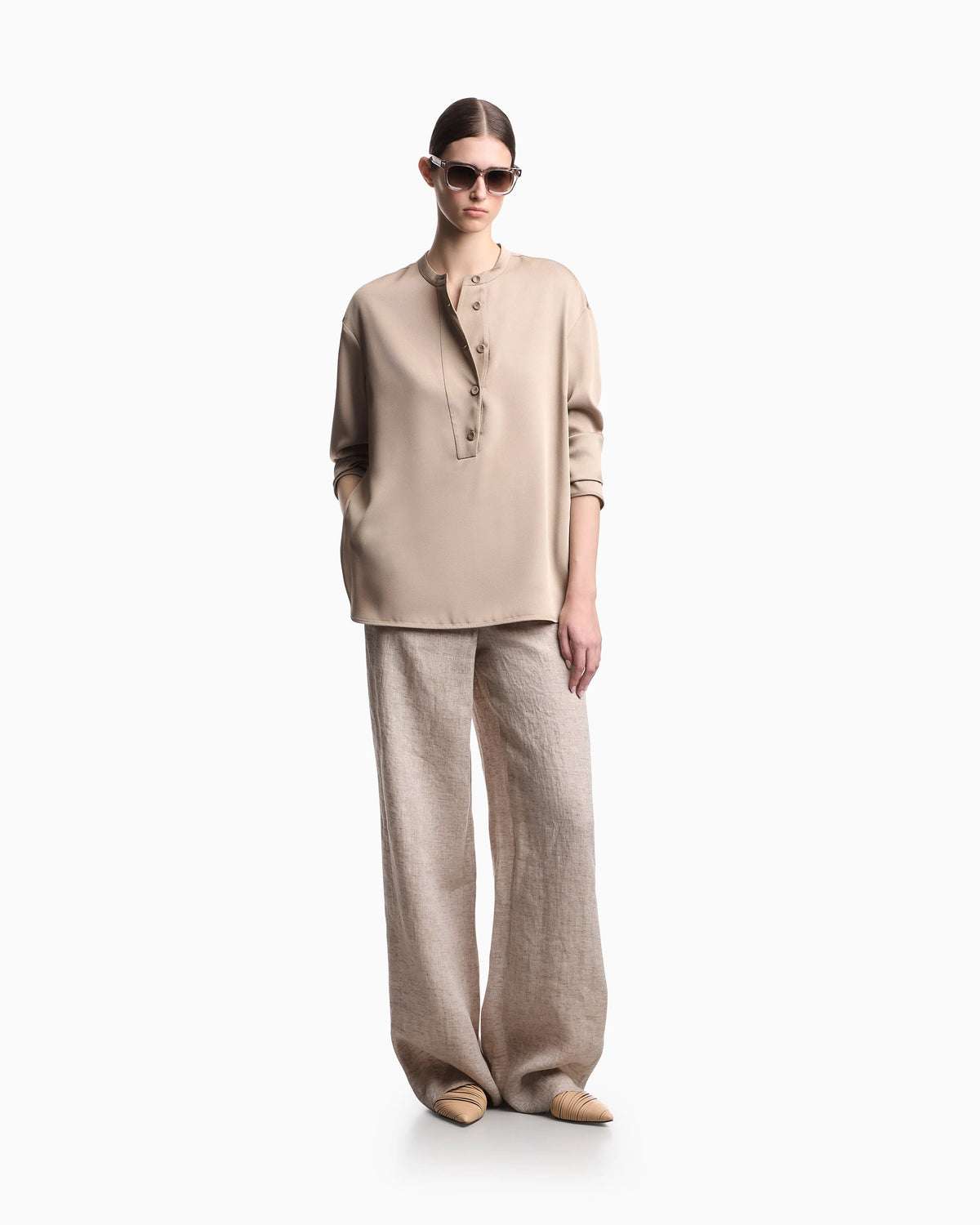 Shirt with partial buttoning in twill crêpe