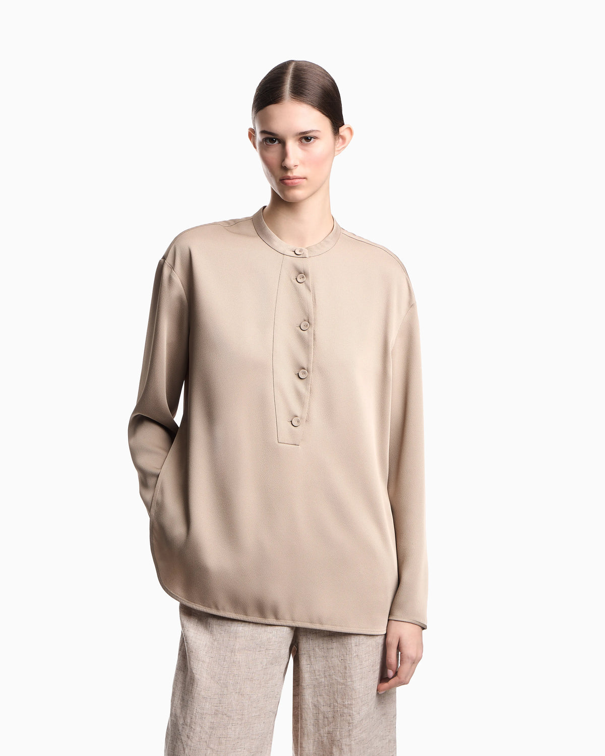 Shirt with partial buttoning in twill crêpe