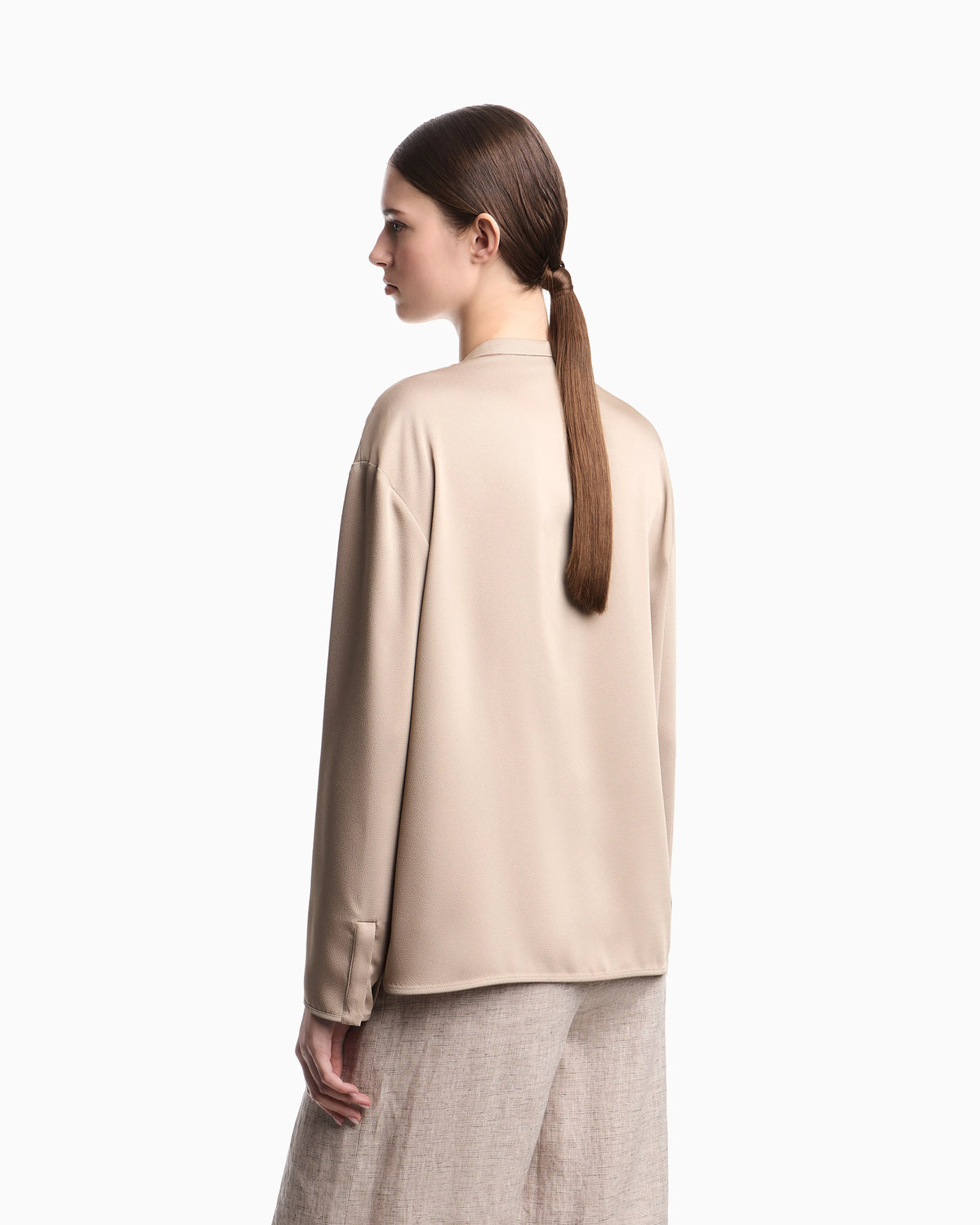 Shirt with partial buttoning in twill crêpe
