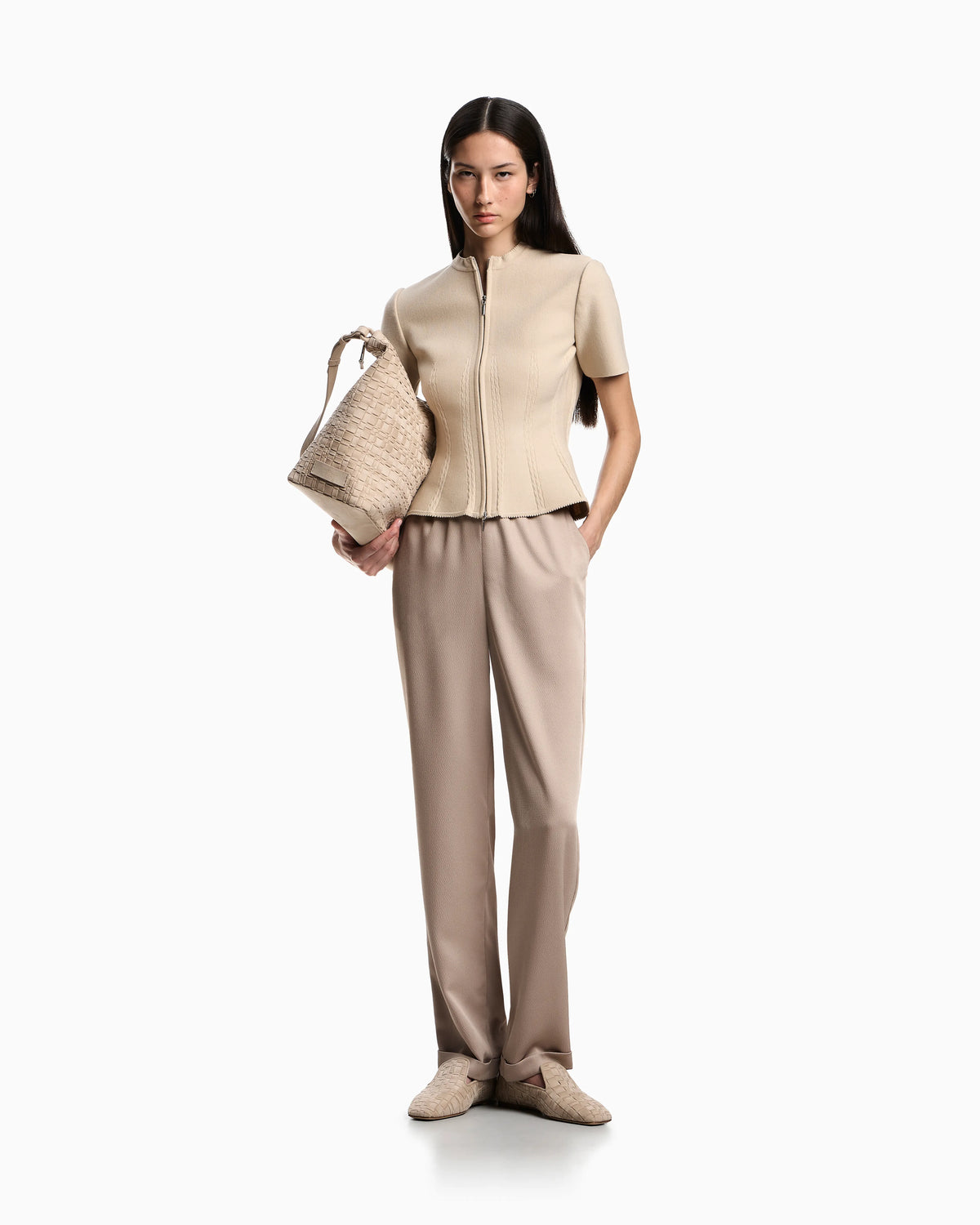 Twill crêpe trousers with elasticated waist