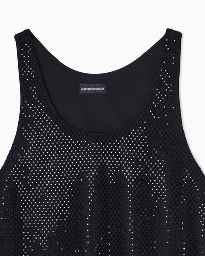 Mesh top with all-over rhinestones