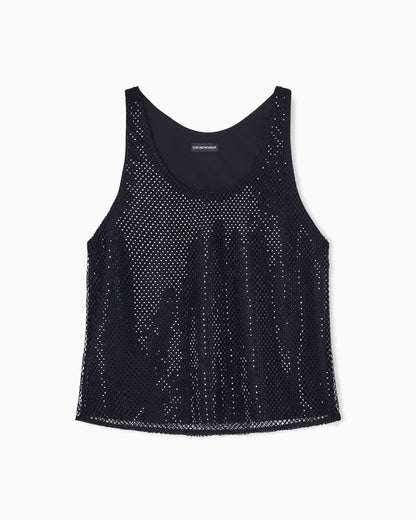 Mesh top with all-over rhinestones