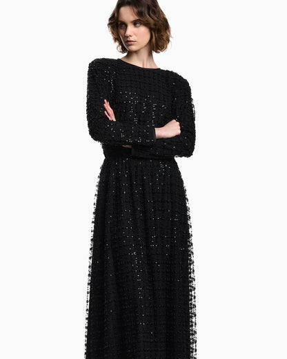 Tulle long dress with sequin and bead embroidery