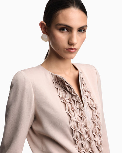 Armure fabric jacket with ruffles