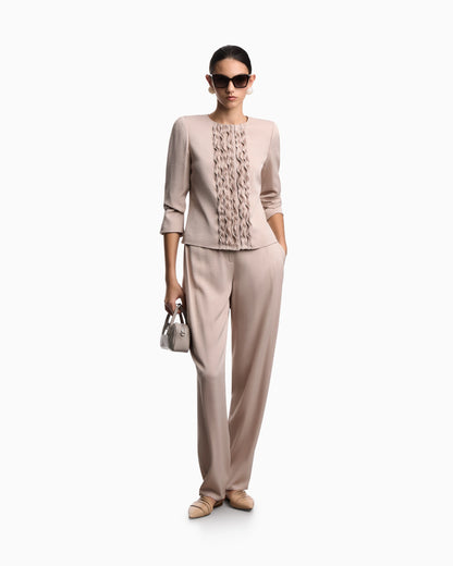 Armure fabric jacket with ruffles