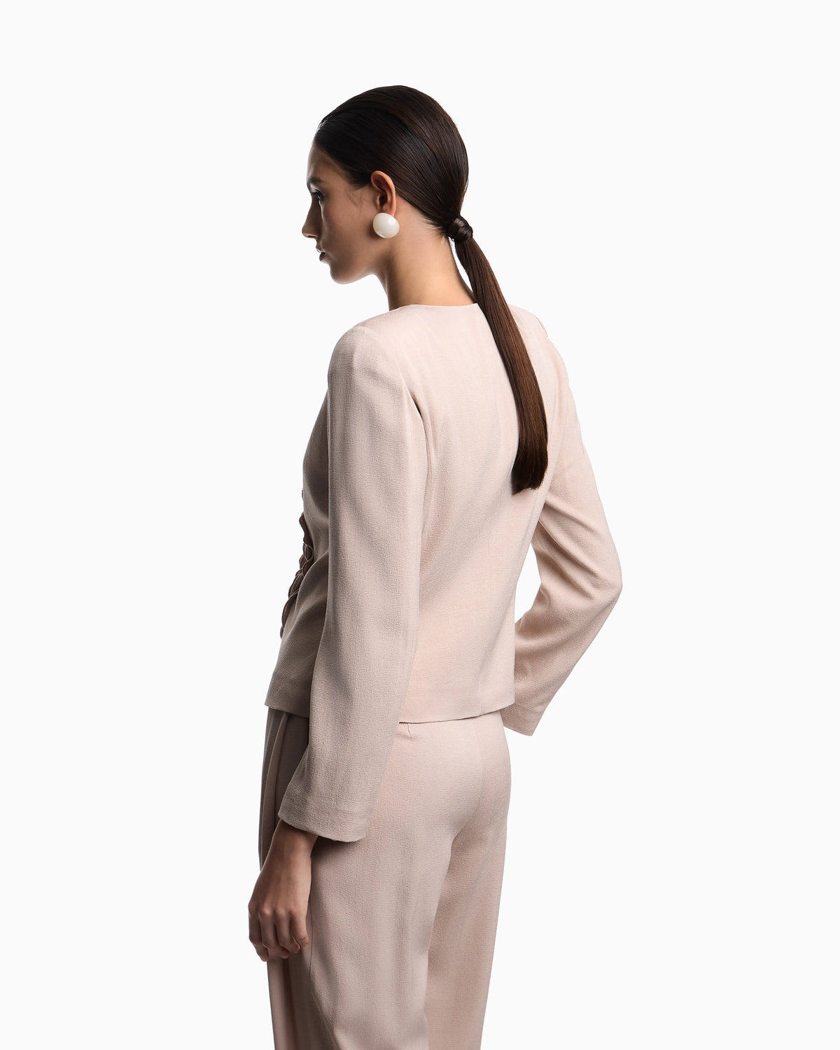 Armure fabric jacket with ruffles