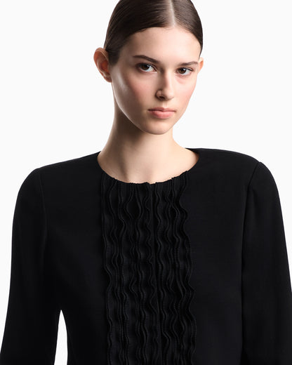 Armure fabric jacket with ruffles