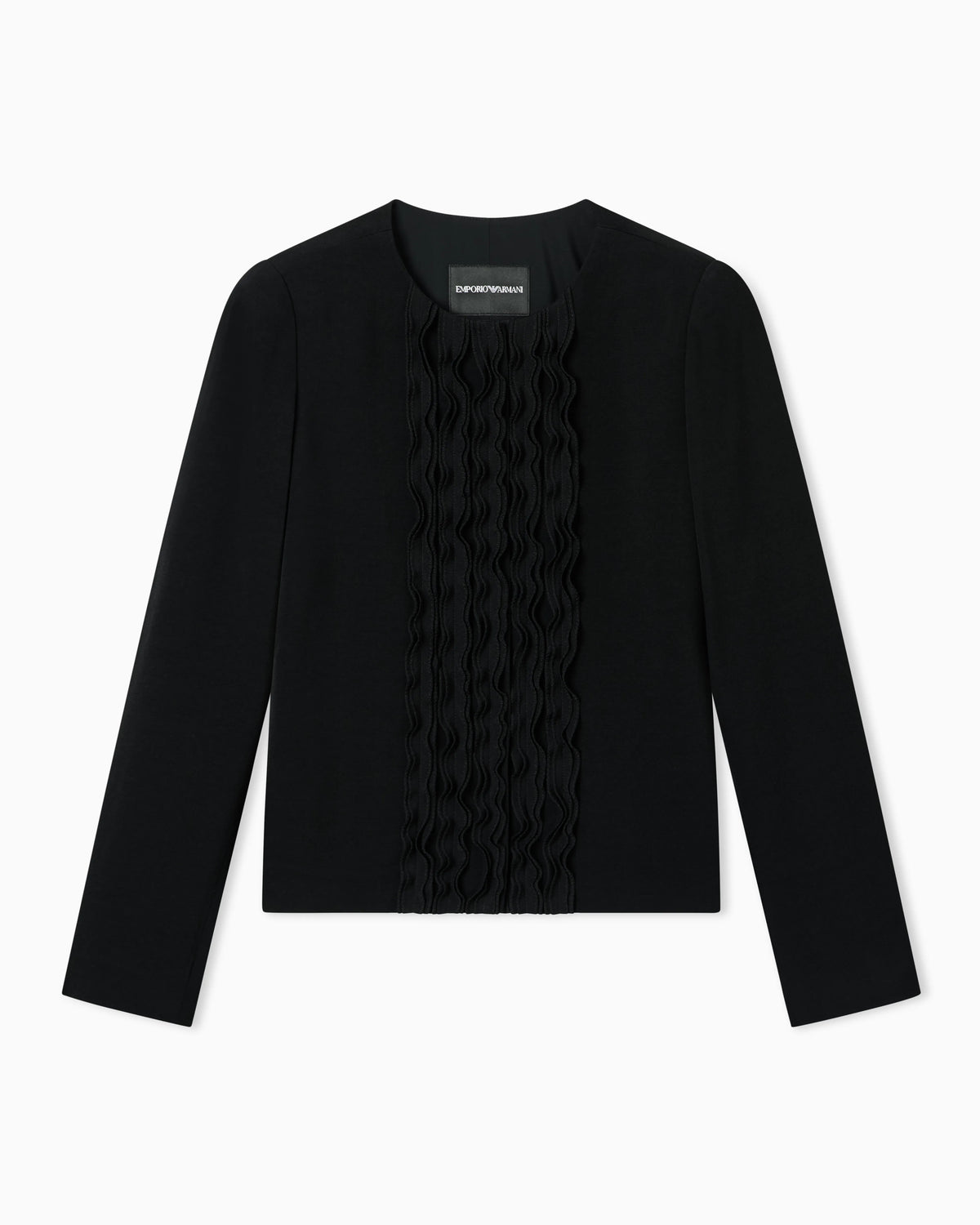 Armure fabric jacket with ruffles