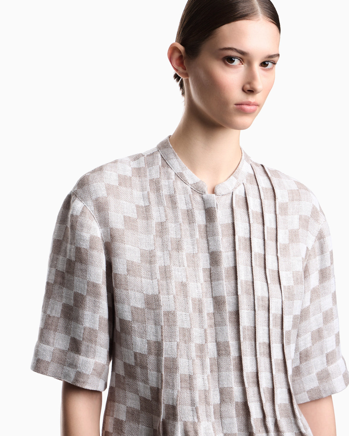 Check linen gauze shirt