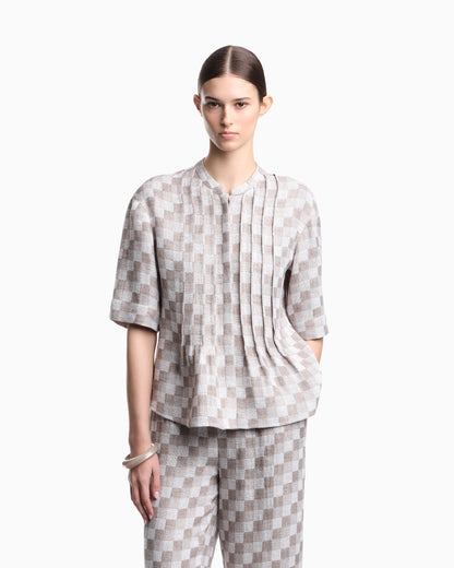 Check linen gauze shirt