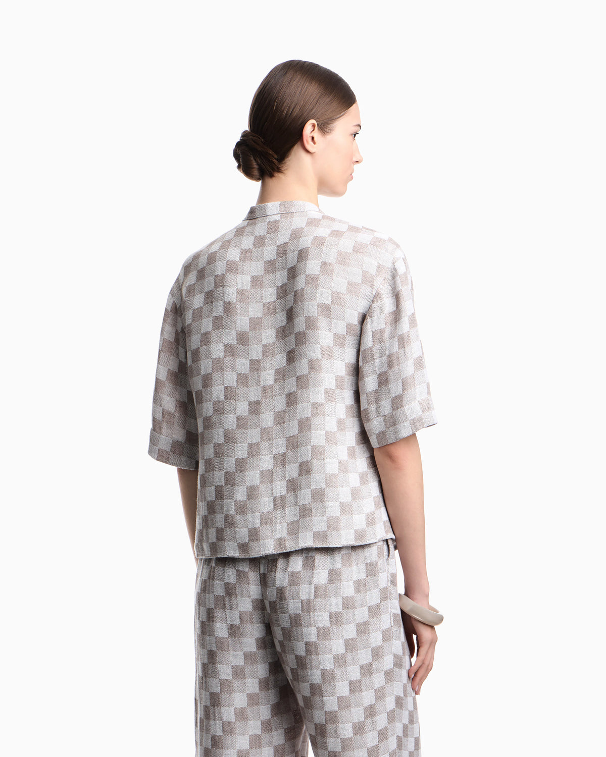 Check linen gauze shirt