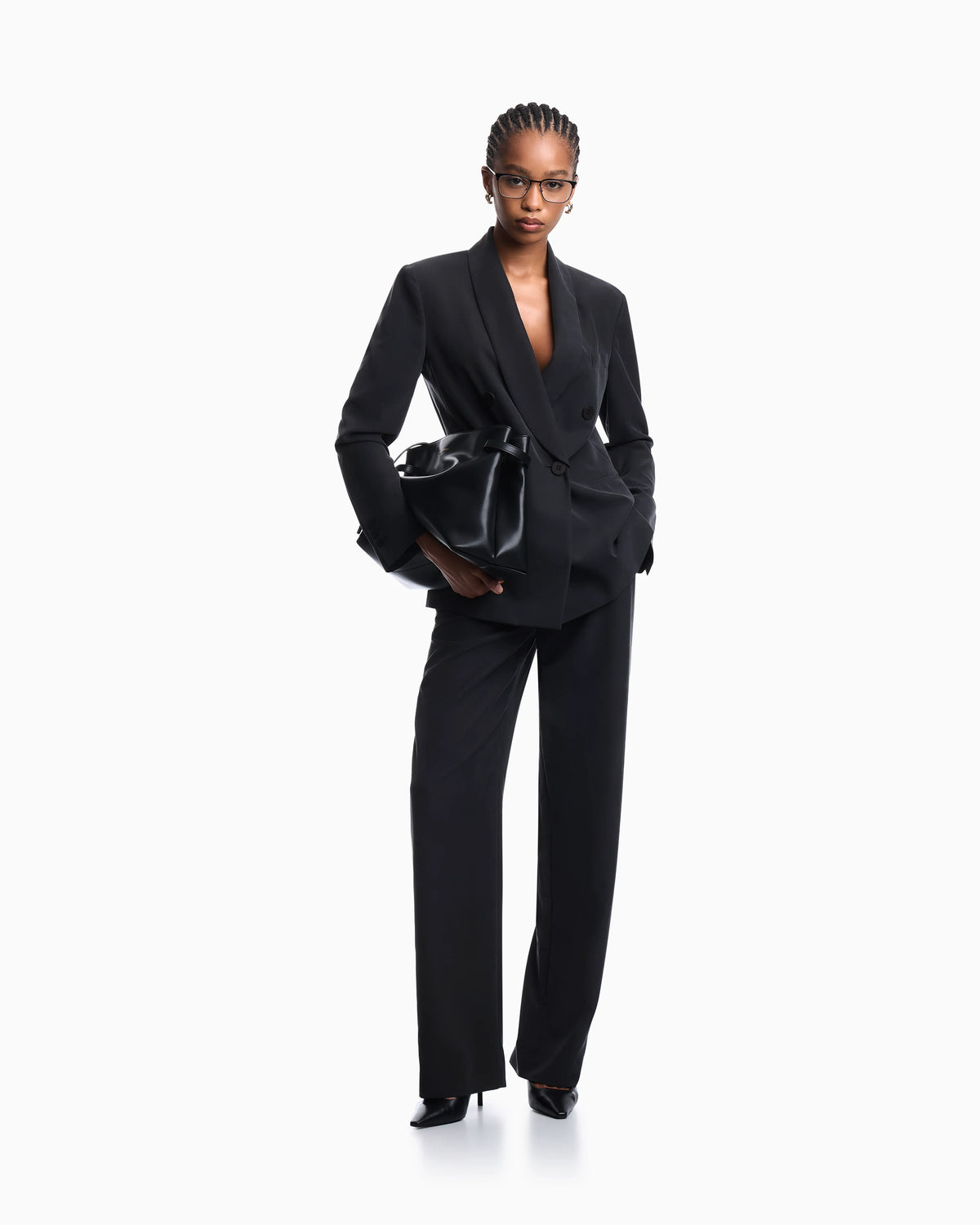 Double-breasted blazer with crepe shawl neckline