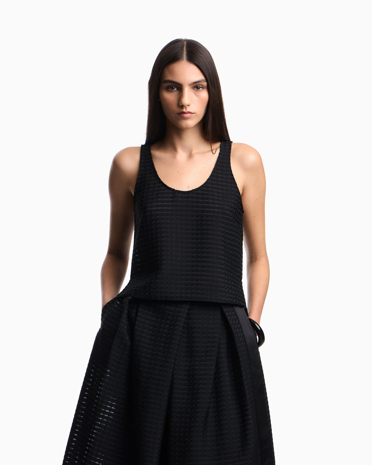 3D gingham jacquard top