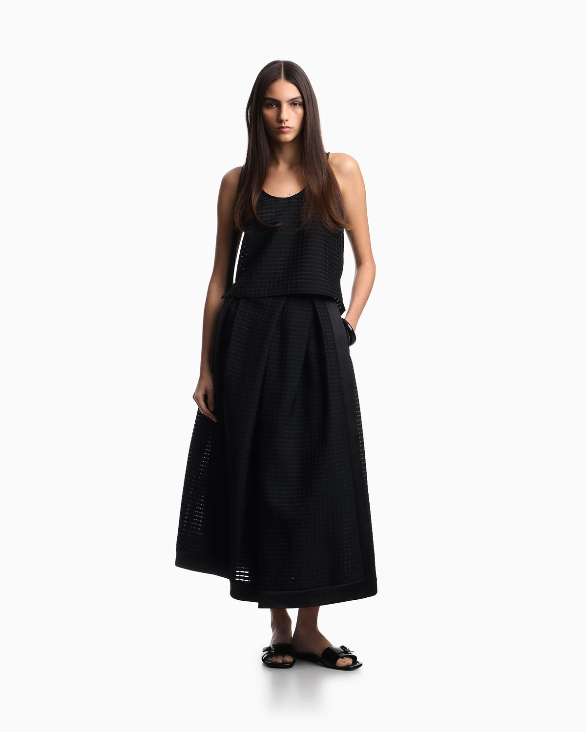 Long skirt in 3D gingham-effect jacquard