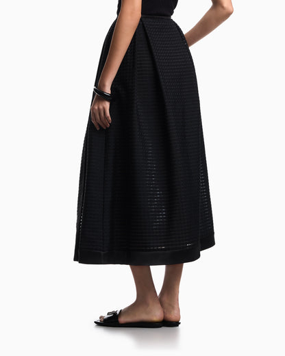 Long skirt in 3D gingham-effect jacquard