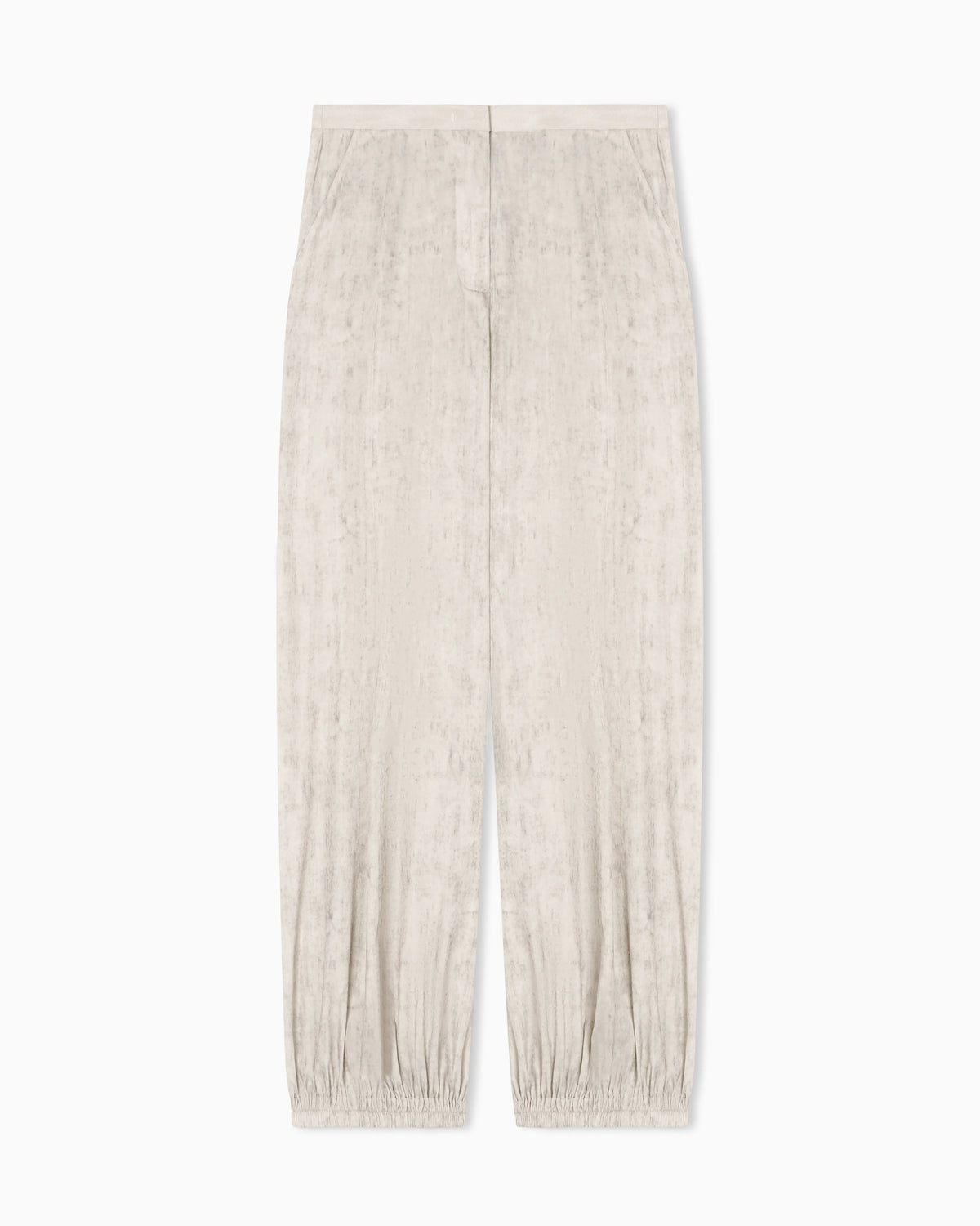 Flowing fabric trousers with a mottled-effect print