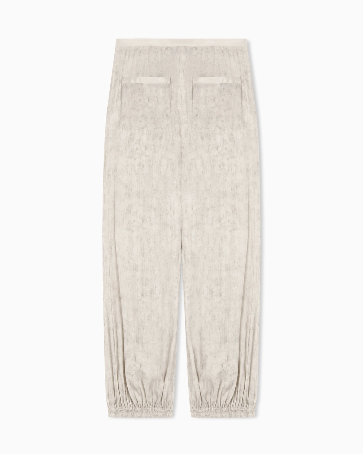 Flowing fabric trousers with a mottled-effect print