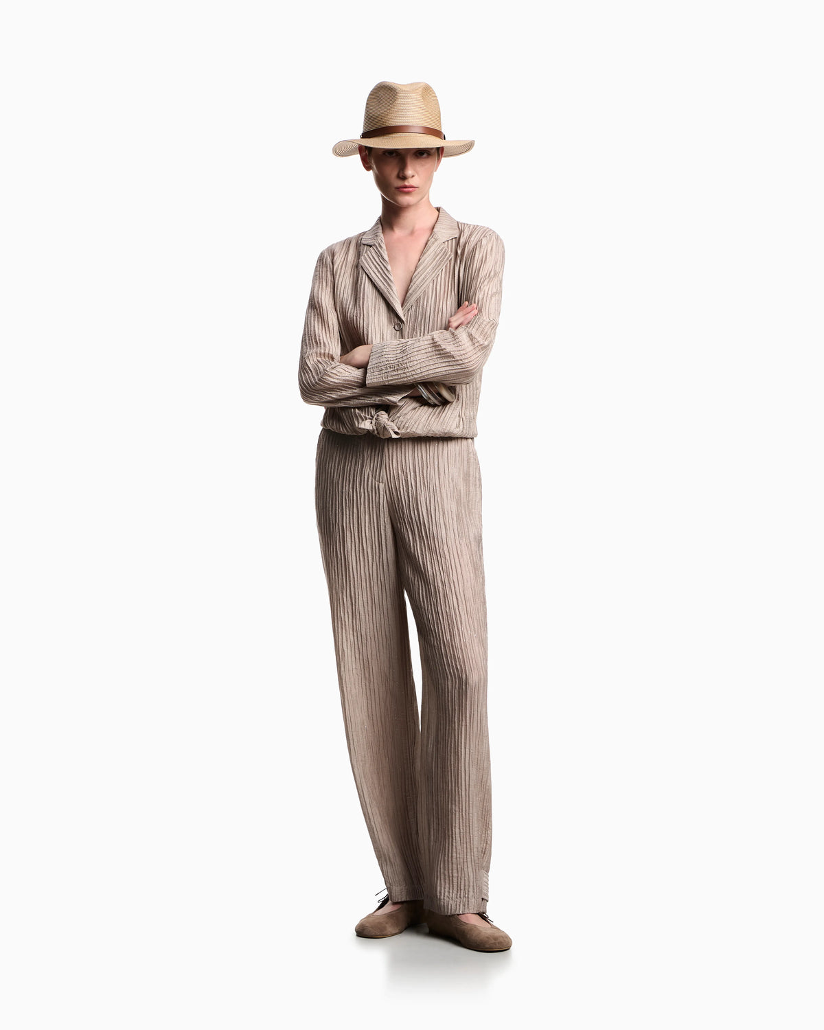 Sparkling, pleated crepon trousers