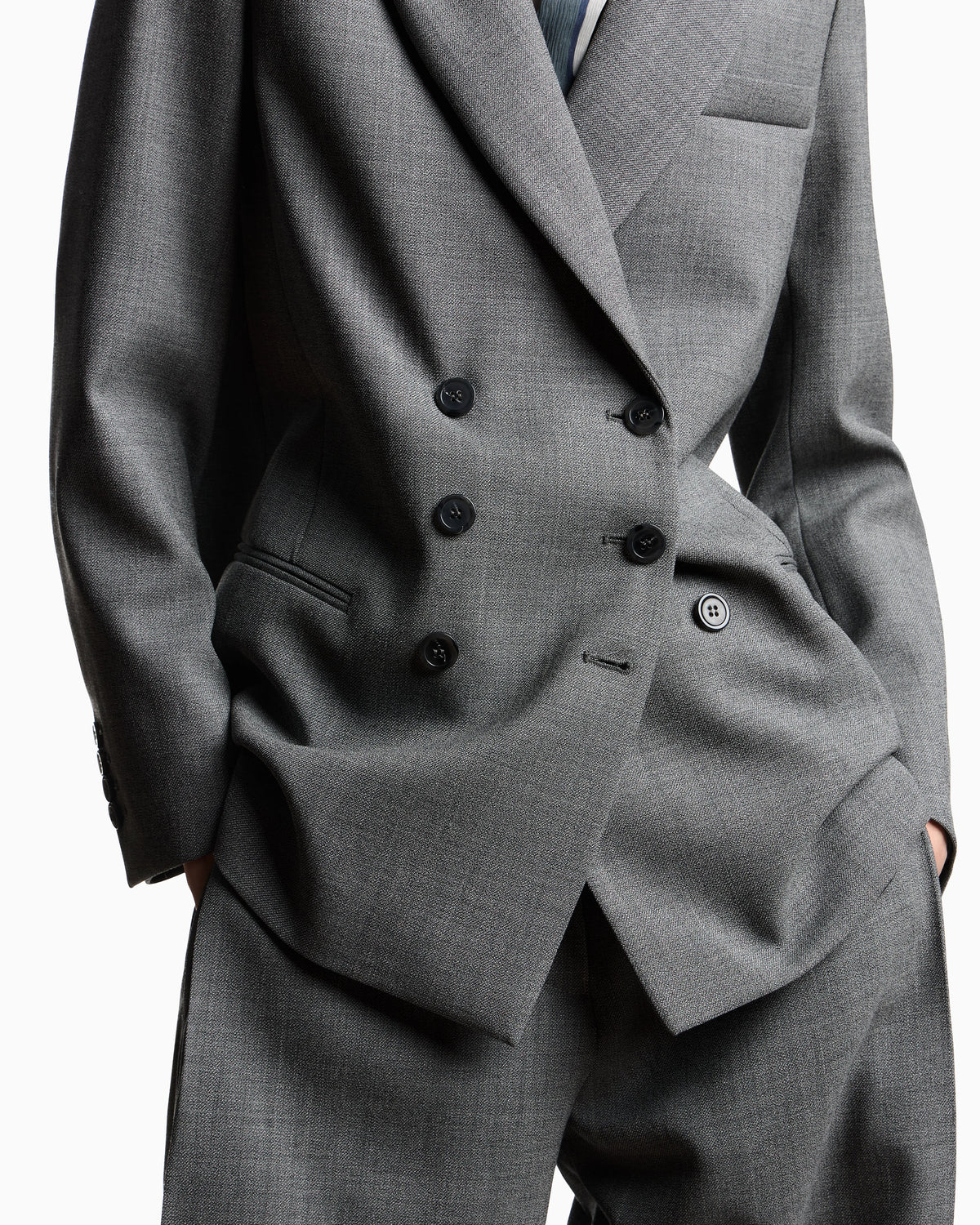 Double-breasted blazer in mouliné wool crêpe