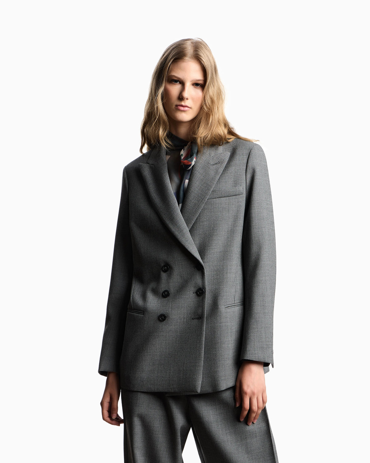 Double-breasted blazer in mouliné wool crêpe