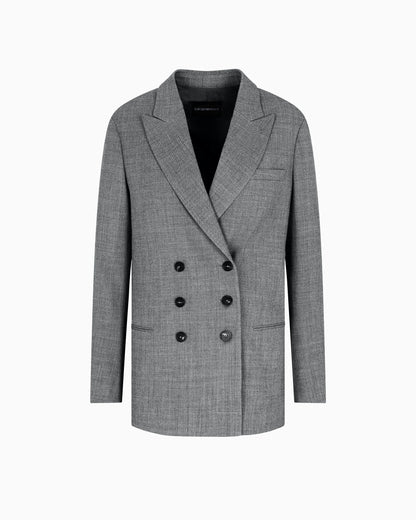 Double-breasted blazer in mouliné wool crêpe