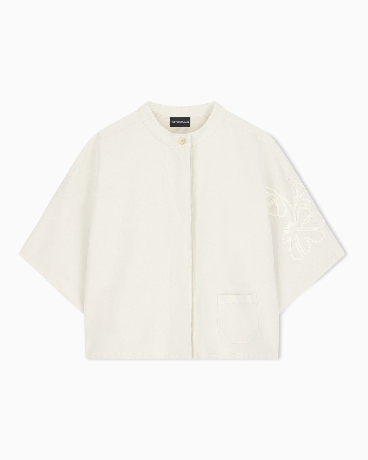 Linen-blend canvas shirt jacket with embroidery