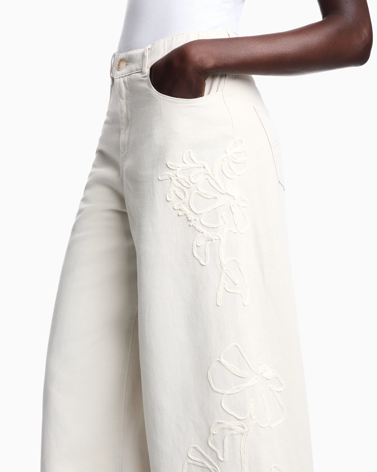 J1H loose-fit linen-blend canvas jeans with embroidery
