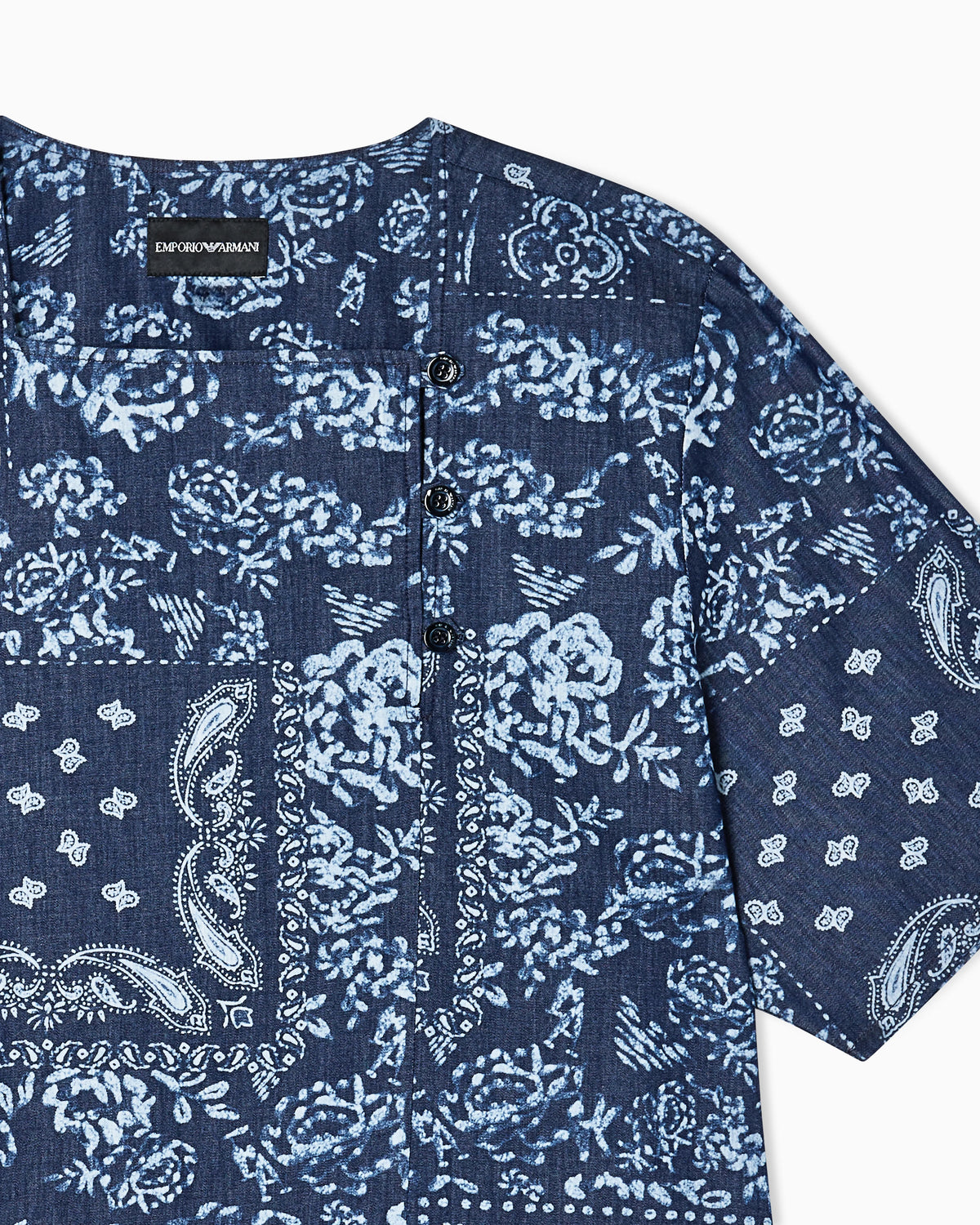 Bandana print chambray blouse