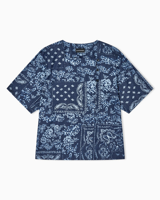 Bandana print chambray blouse