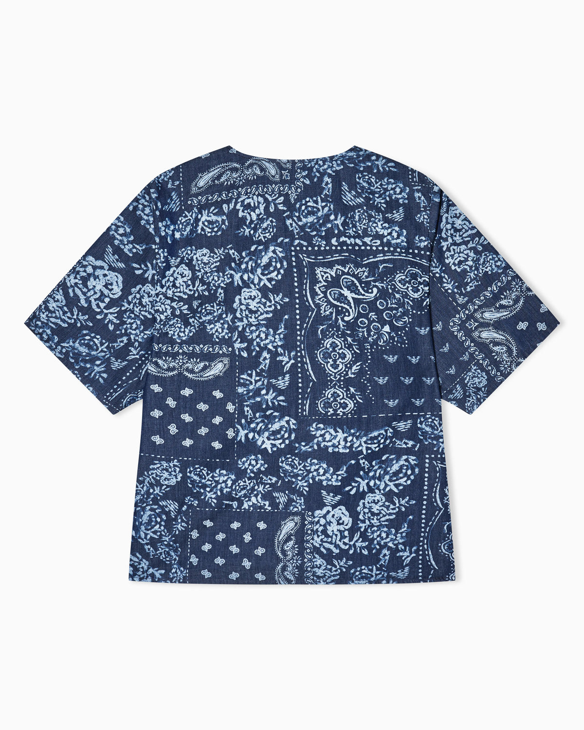 Bandana print chambray blouse