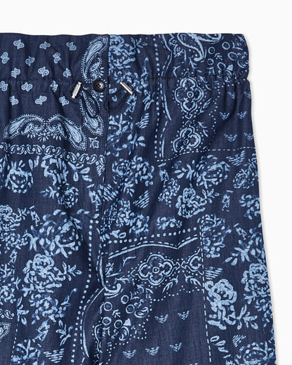 Chambray trousers with all-over print