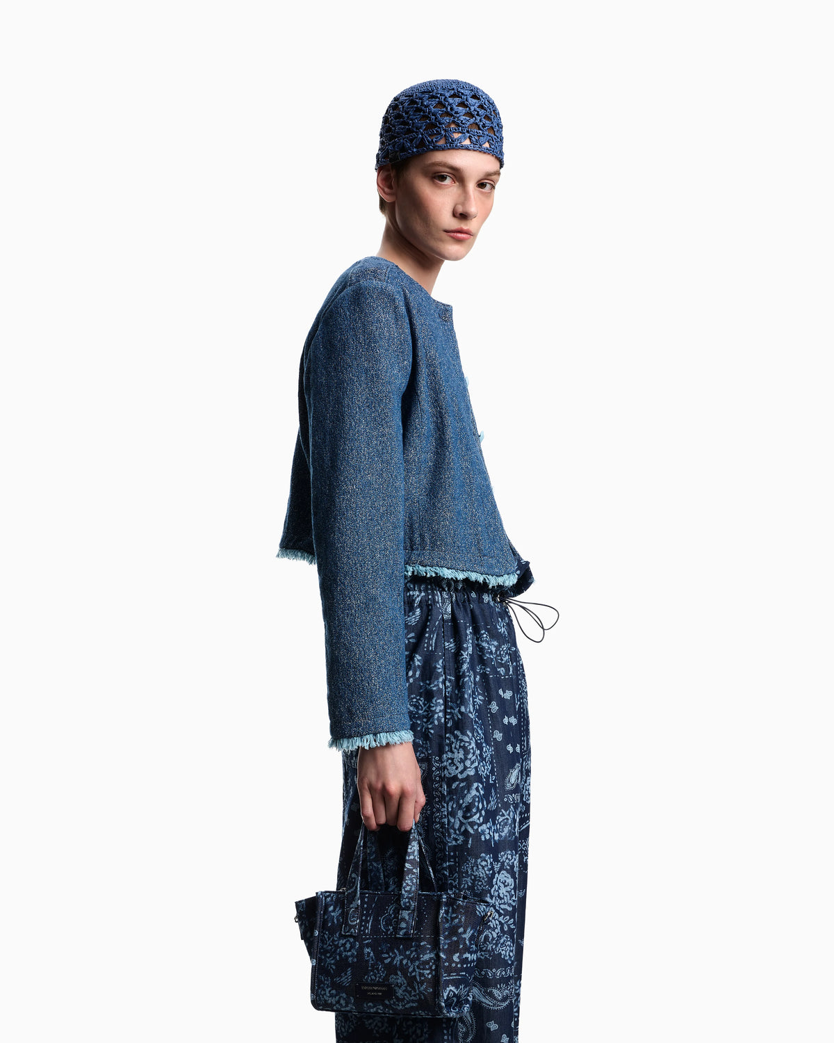 Chambray trousers with all-over print