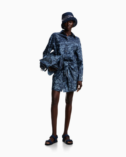 Bandana print chambray dress